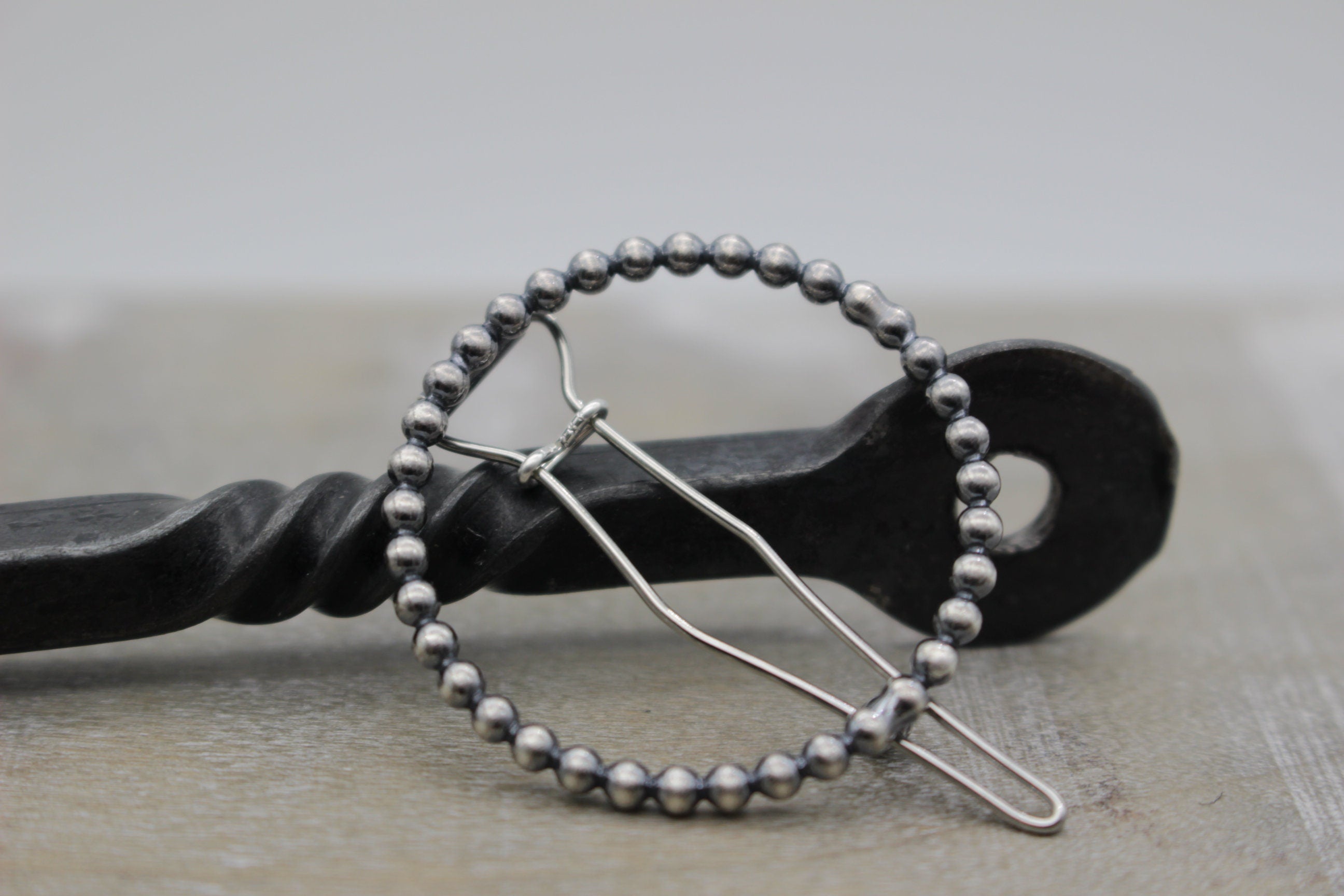Small Silver beaded barrette - sterling silver barrette - gift for her - small barrette - hair jewelry - bangs