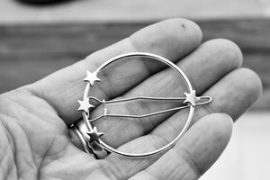 Sterling copper circle barrette - Star barrette - Small sterling silver barrette - gift for her - small barrette - hair jewelry - bangs