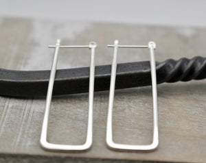 Rectangular sterling silver hoop earrings - long hoop earrings - click latch earrings - gift for her - jewelry sale