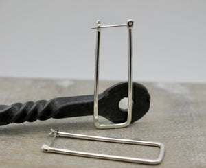 Rectangular sterling silver hoop earrings - long hoop earrings - click latch earrings - gift for her - jewelry sale