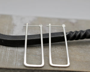 Rectangular sterling silver hoop earrings - long hoop earrings - click latch earrings - gift for her - jewelry sale