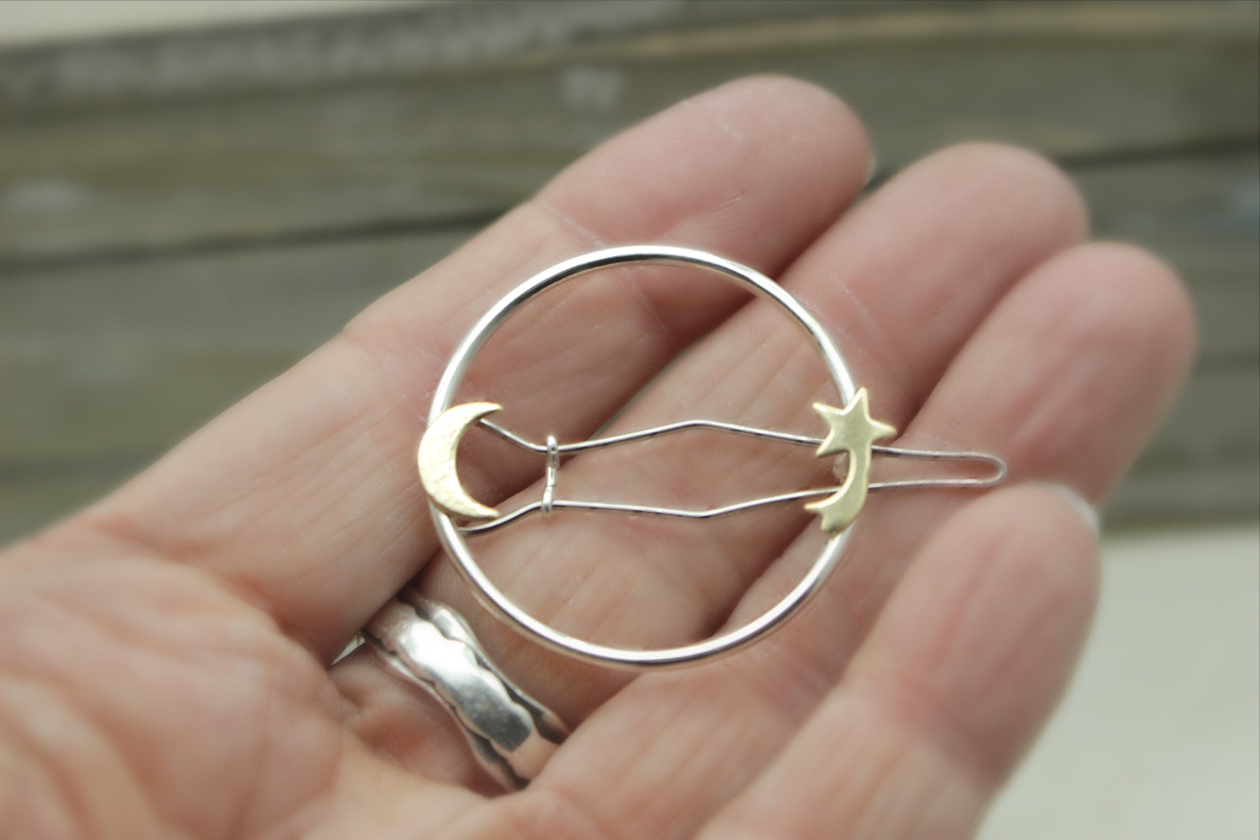 Sterling silver moon and stars barrette - celestial silver barrette - shooting star - hair accessory - gift for her - hair jewelry
