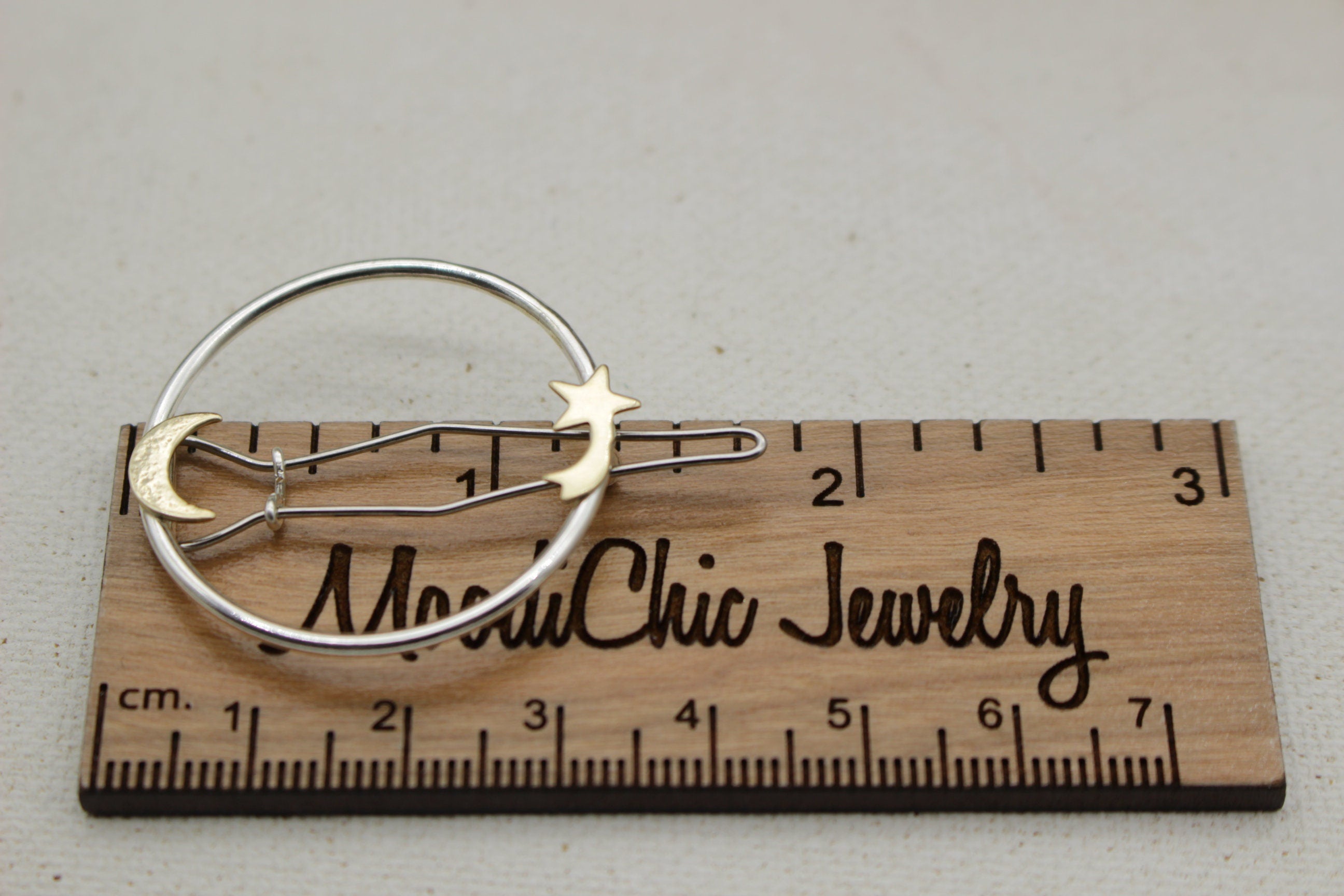 Sterling silver moon and stars barrette - celestial silver barrette - shooting star - hair accessory - gift for her - hair jewelry