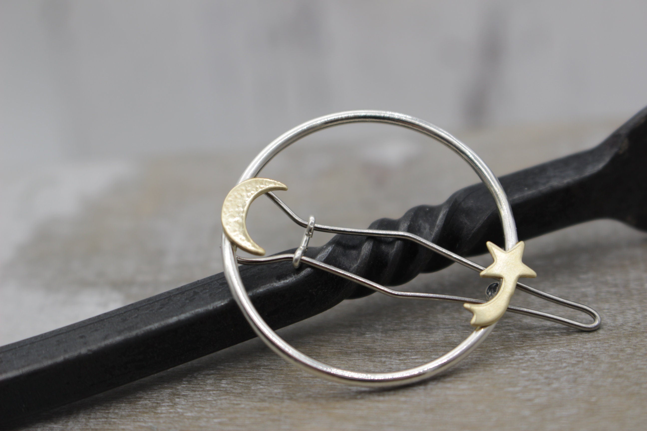 Sterling silver moon and stars barrette - celestial silver barrette - shooting star - hair accessory - gift for her - hair jewelry