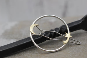 Sterling silver moon and stars barrette - celestial silver barrette - shooting star - hair accessory - gift for her - hair jewelry