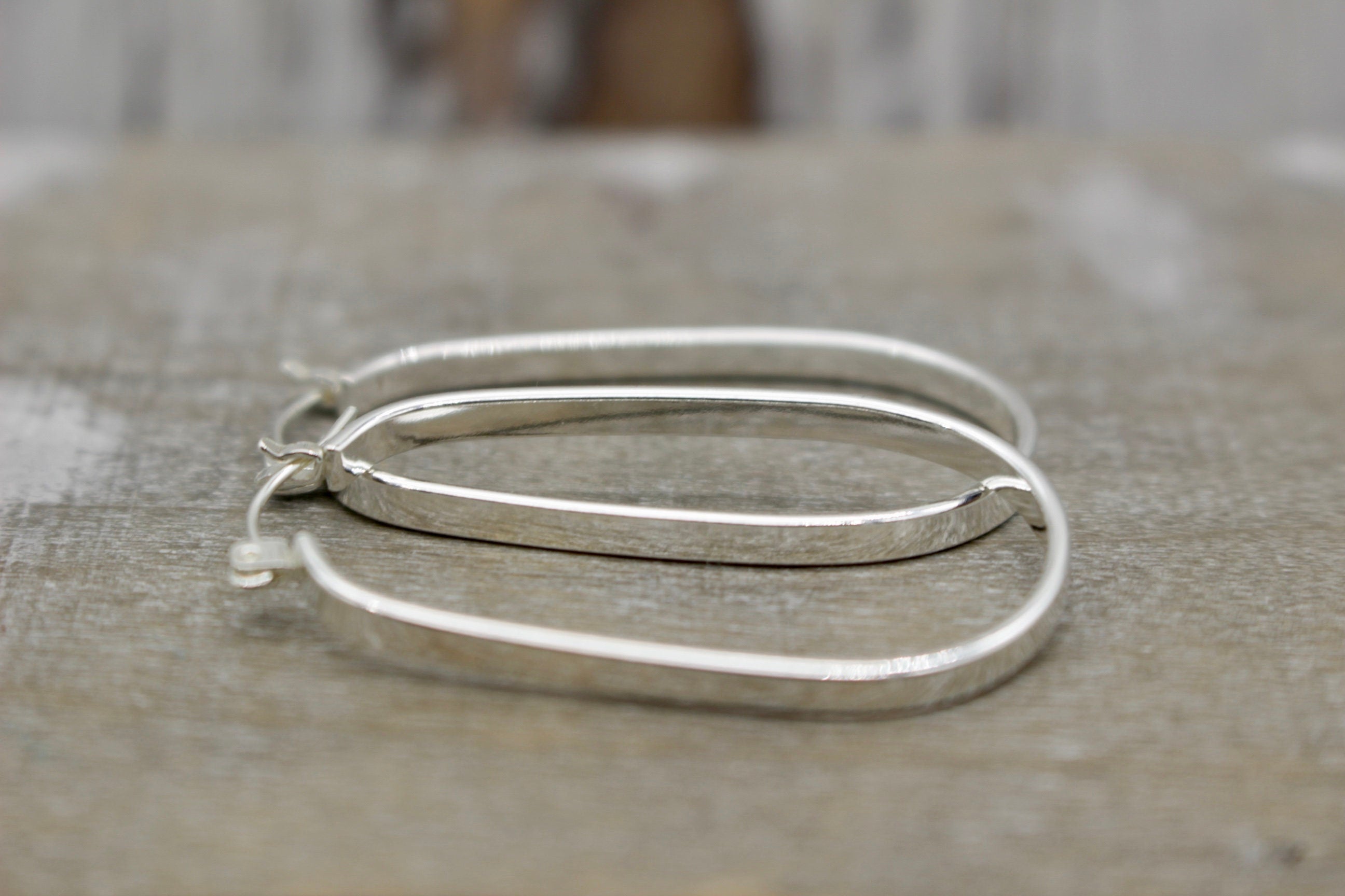 Sterling silver oval hoop earrings - click latch hoop earrings - gifts for her - jewelry sale - minimalist hoops
