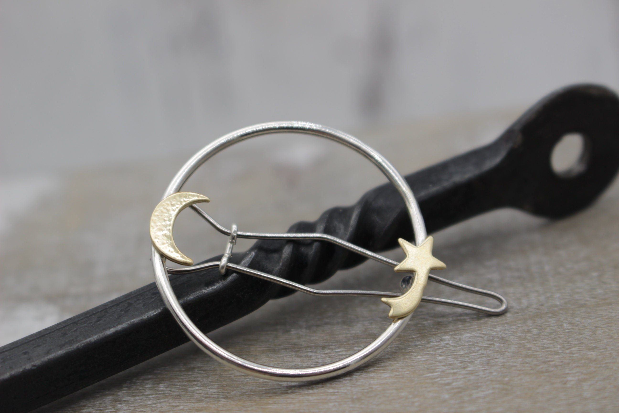 Sterling silver moon and stars barrette - celestial silver barrette - shooting star - hair accessory - gift for her - hair jewelry