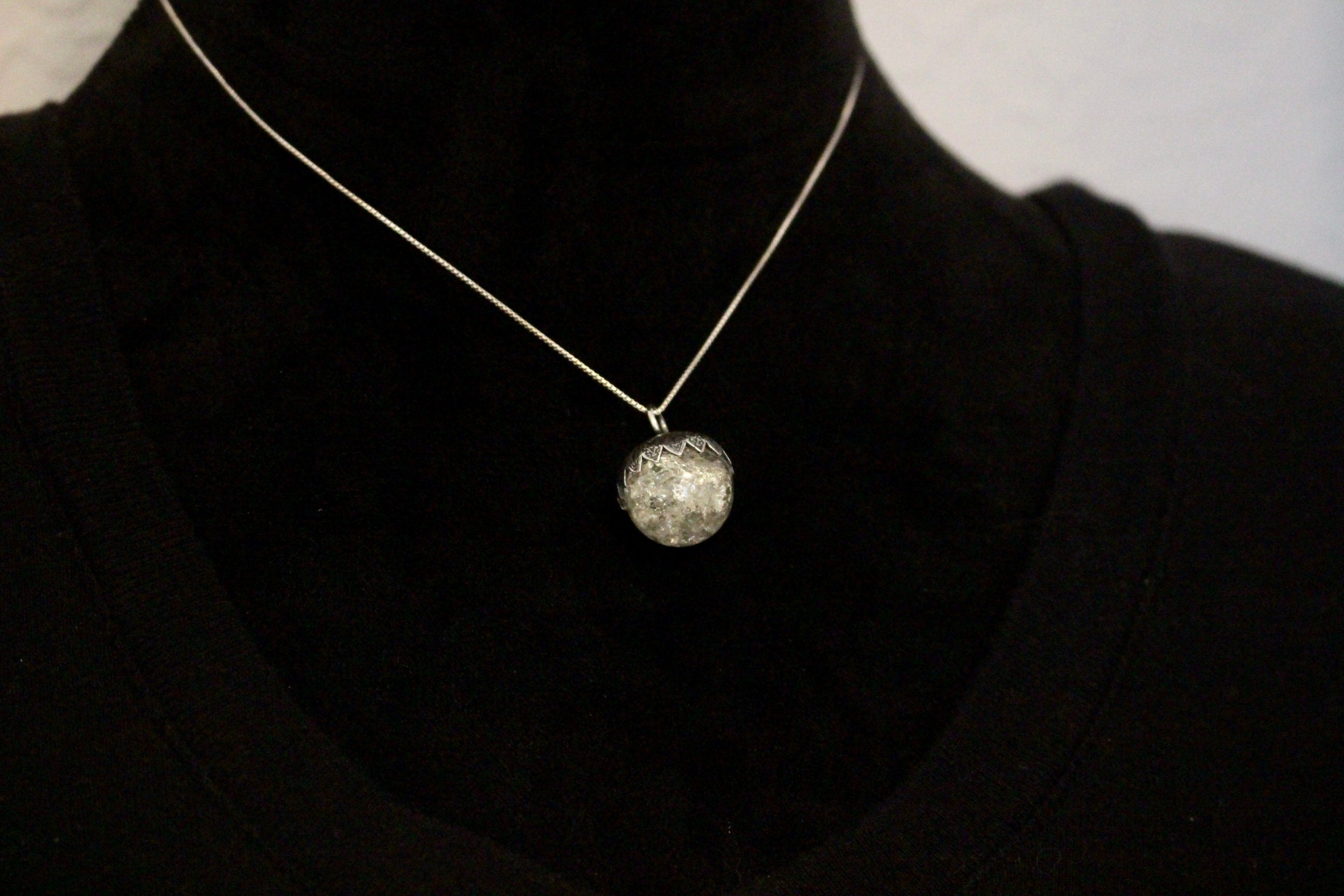 Sterling silver shattered marble necklace - mandala necklace - charm necklace - gift for her - jewelry - baked marble