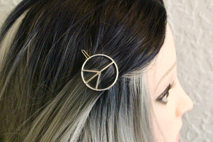 Small Peace Barrette - Sterling Silver Peace Sign  Barrette - hair clip - Hair Jewelry - Small Barrette - Gift for her - bangs - boho