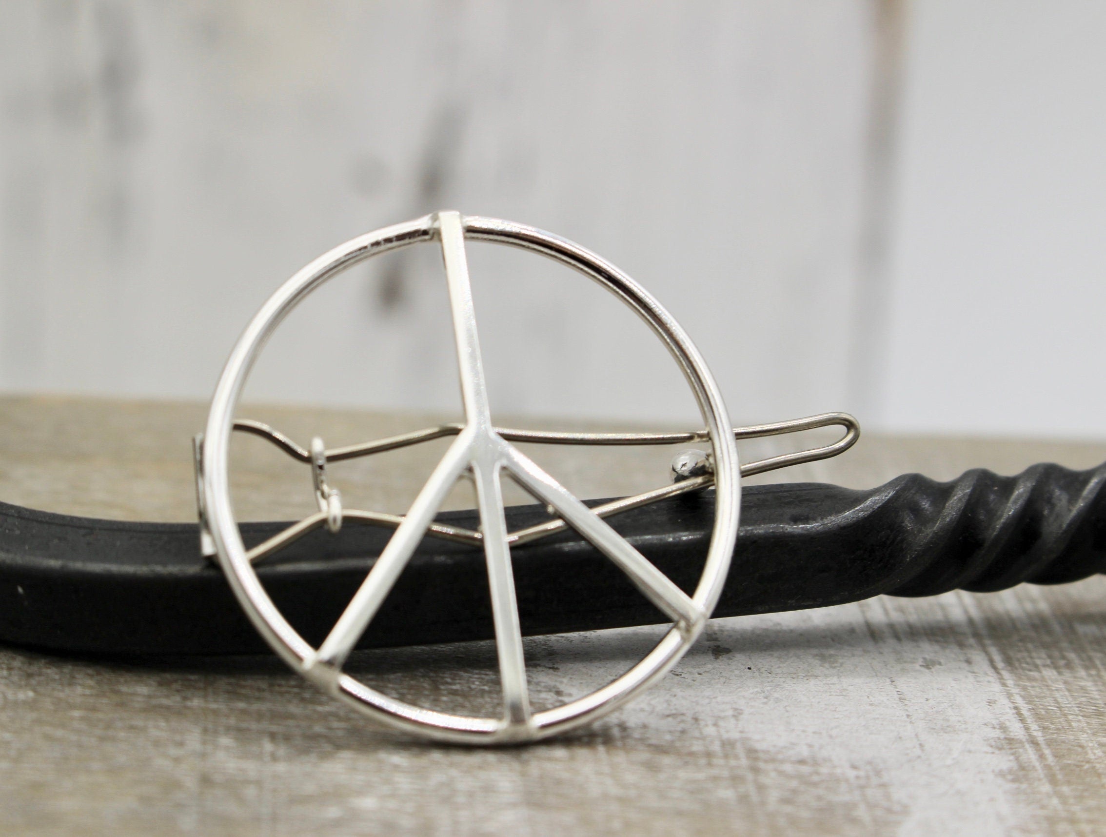 Small Peace Barrette - Sterling Silver Peace Sign  Barrette - hair clip - Hair Jewelry - Small Barrette - Gift for her - bangs - boho