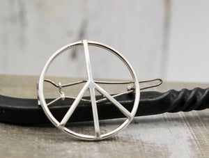 Small Peace Barrette - Sterling Silver Peace Sign  Barrette - hair clip - Hair Jewelry - Small Barrette - Gift for her - bangs - boho