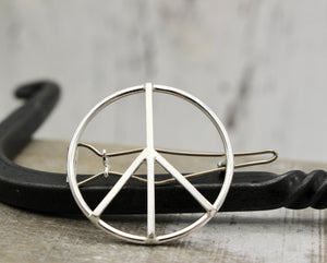 Small Peace Barrette - Sterling Silver Peace Sign  Barrette - hair clip - Hair Jewelry - Small Barrette - Gift for her - bangs - boho