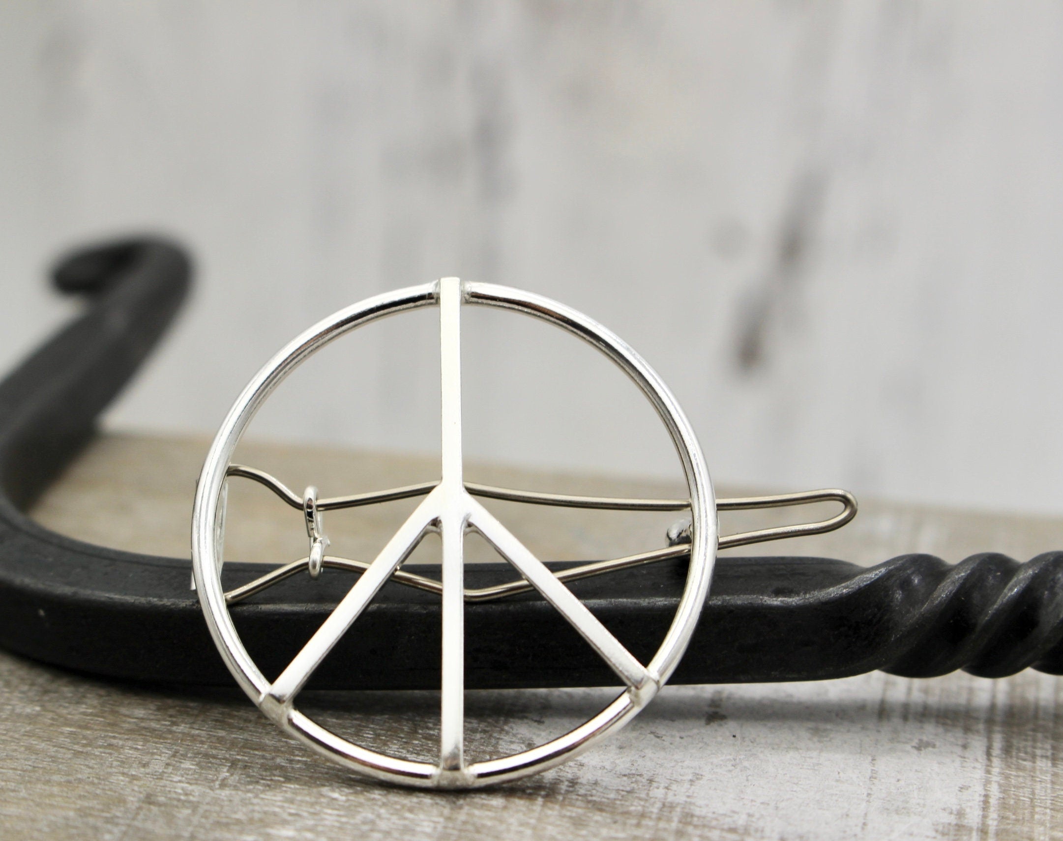 Small Peace Barrette - Sterling Silver Peace Sign  Barrette - hair clip - Hair Jewelry - Small Barrette - Gift for her - bangs - boho