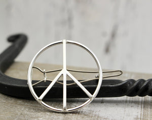 Small Peace Barrette - Sterling Silver Peace Sign  Barrette - hair clip - Hair Jewelry - Small Barrette - Gift for her - bangs - boho