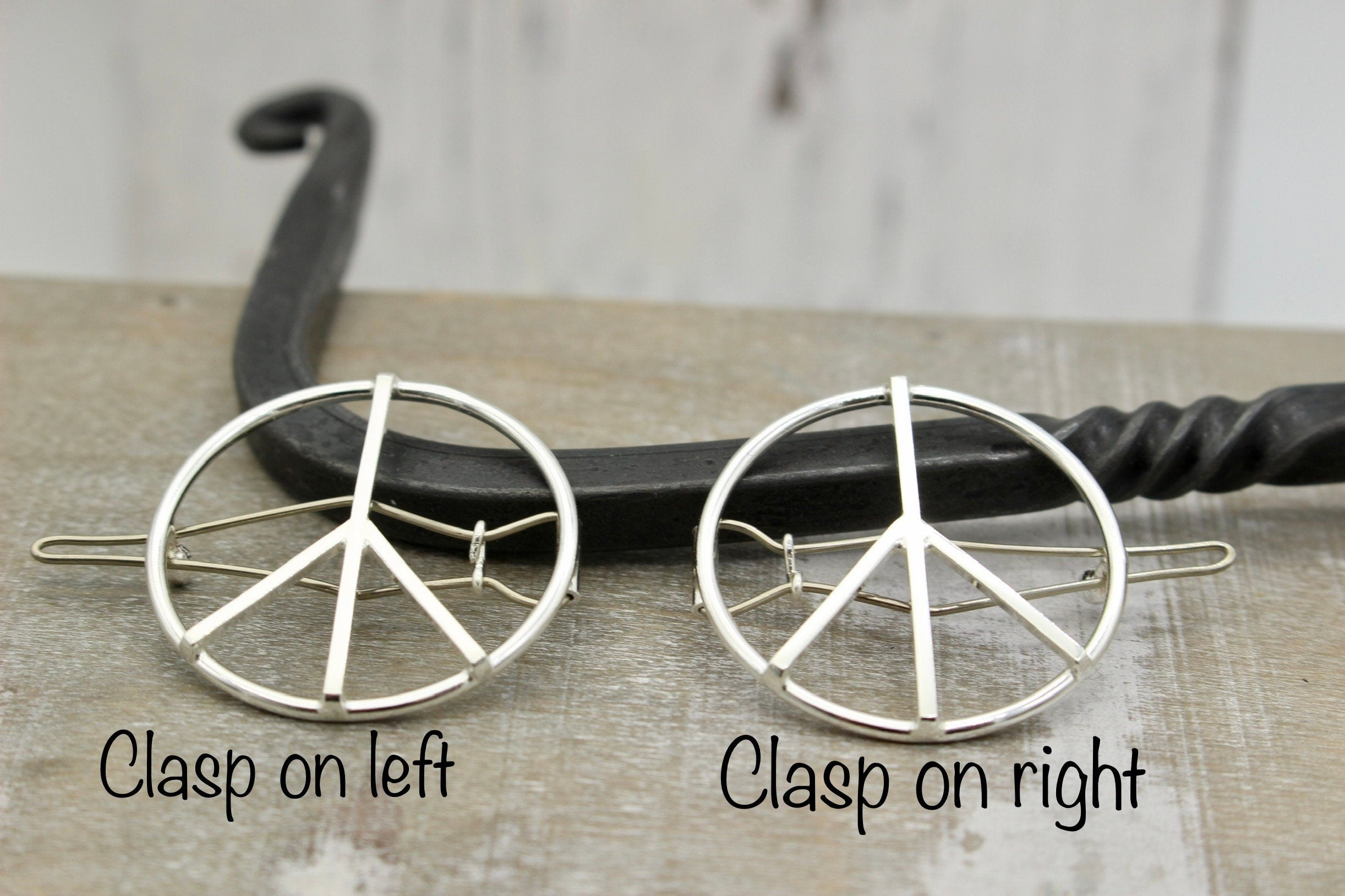 Small Peace Barrette - Sterling Silver Peace Sign  Barrette - hair clip - Hair Jewelry - Small Barrette - Gift for her - bangs - boho