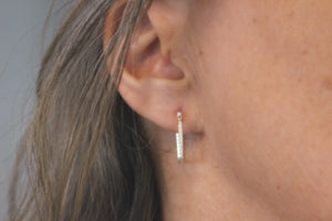 Small square sterling silver hoops - silver click latch hoops - square hoops - petite earrings - silver jewelry