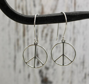 Sterling silver peace earrings - drop and dangle earrings - gift for her - jewelry sale