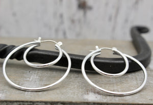 Sterling Silver Double Hoop Earrings, Click Latch Earrings, Gift, Jewelry Sale, Minimalist, Simple