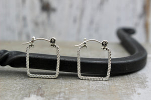 Small square sterling silver hoops - silver click latch hoops - square hoops - petite earrings - silver jewelry