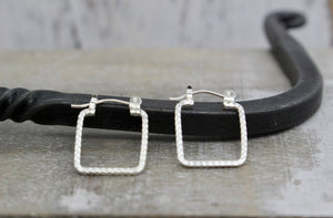 Small square sterling silver hoops - silver click latch hoops - square hoops - petite earrings - silver jewelry