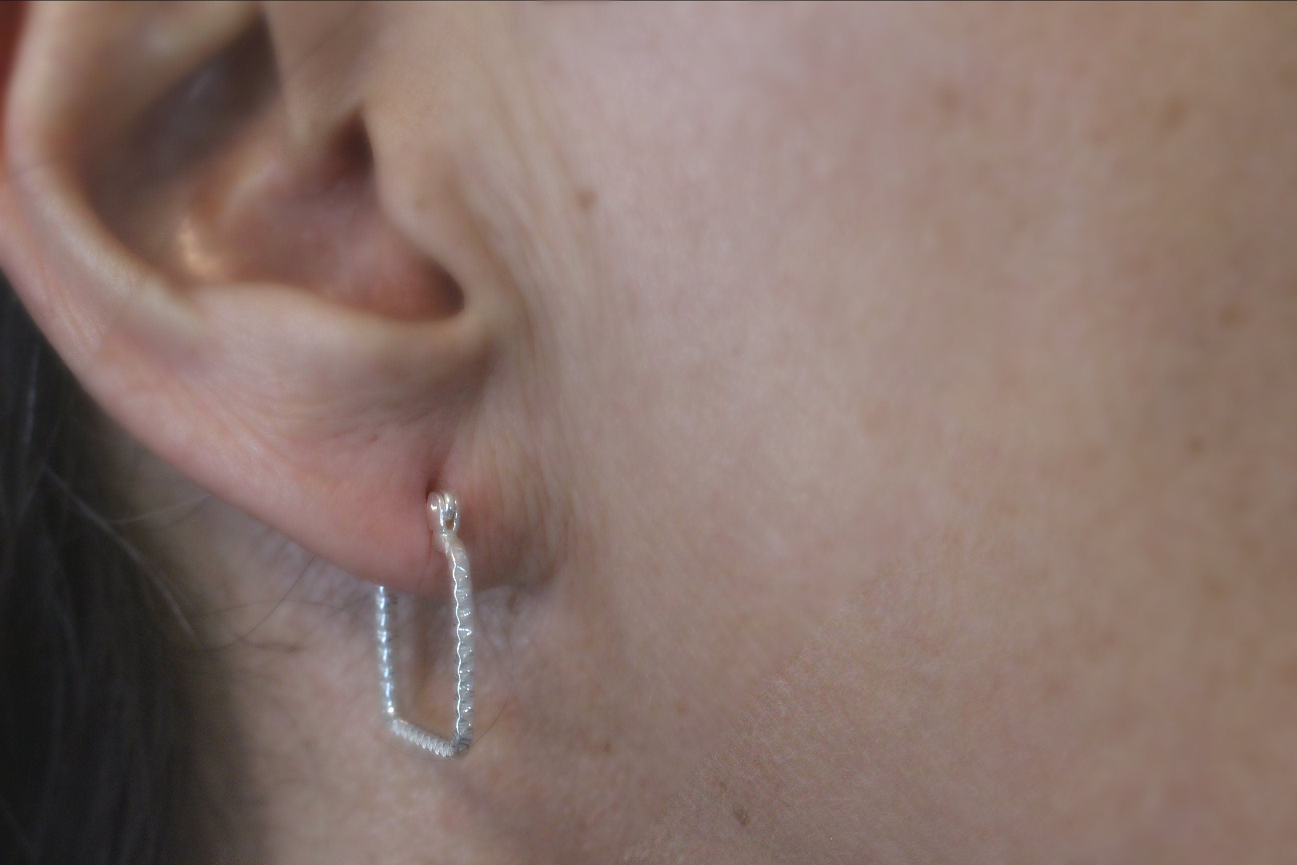 Small square sterling silver hoops - silver click latch hoops - square hoops - petite earrings - silver jewelry