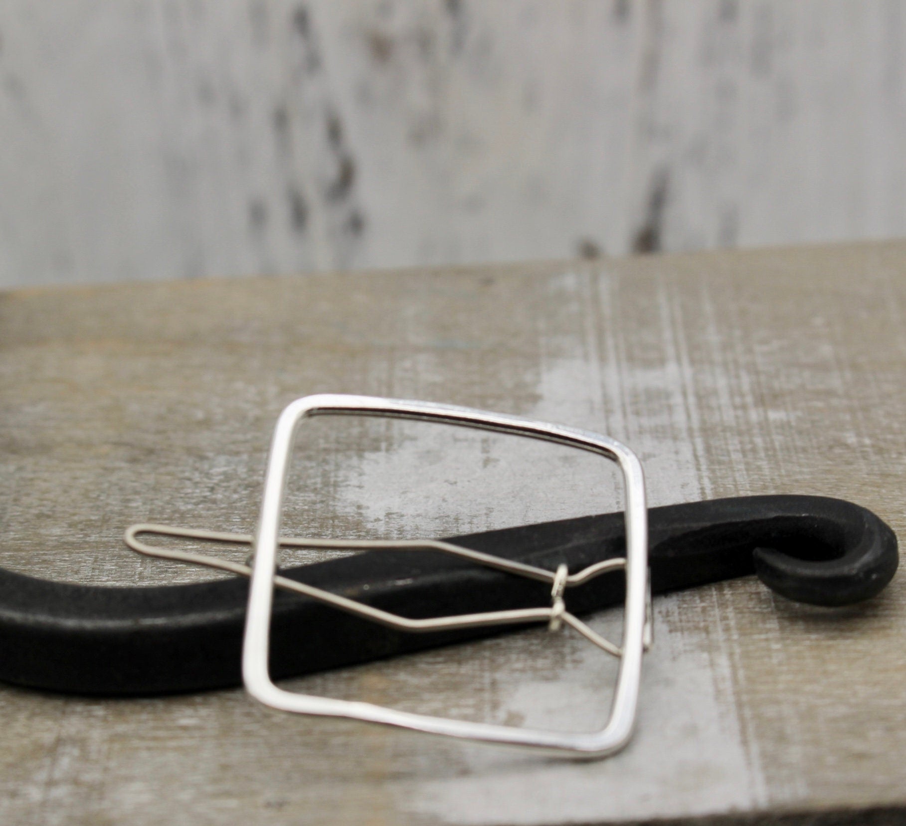 Small square silver barrette, sterling silver hair jewelry, silver barrette, hair clip, hair accessories