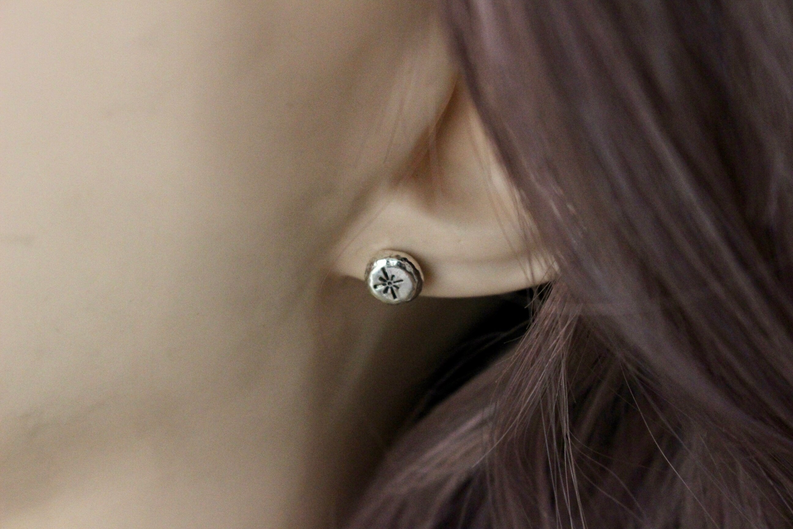 Small silver star studs, stud earrings, stardust earrings, stamped earrings, crescent moon