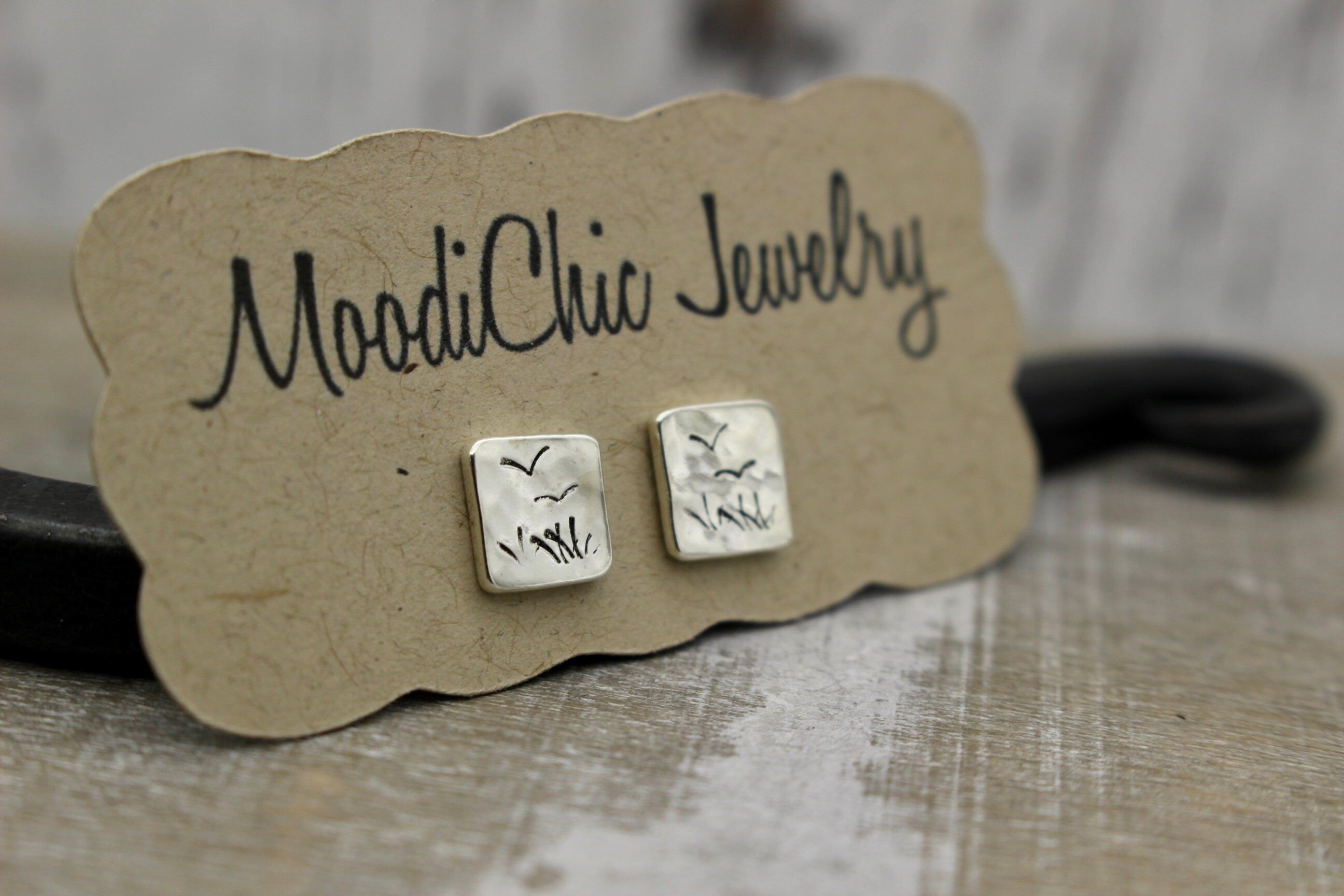 Sterling silver stud earrings, square studs, scenic earrings, nature lovers jewelry