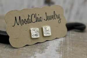 Sterling silver stud earrings, square studs, scenic earrings, nature lovers jewelry