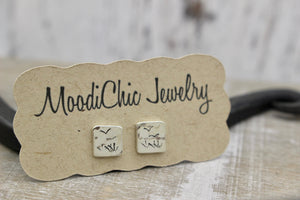 Sterling silver stud earrings, square studs, scenic earrings, nature lovers jewelry