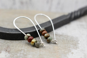 Red Creek Jasper Sterling Silver Hoop Earrings / Beaded Hoops / Gift for Het