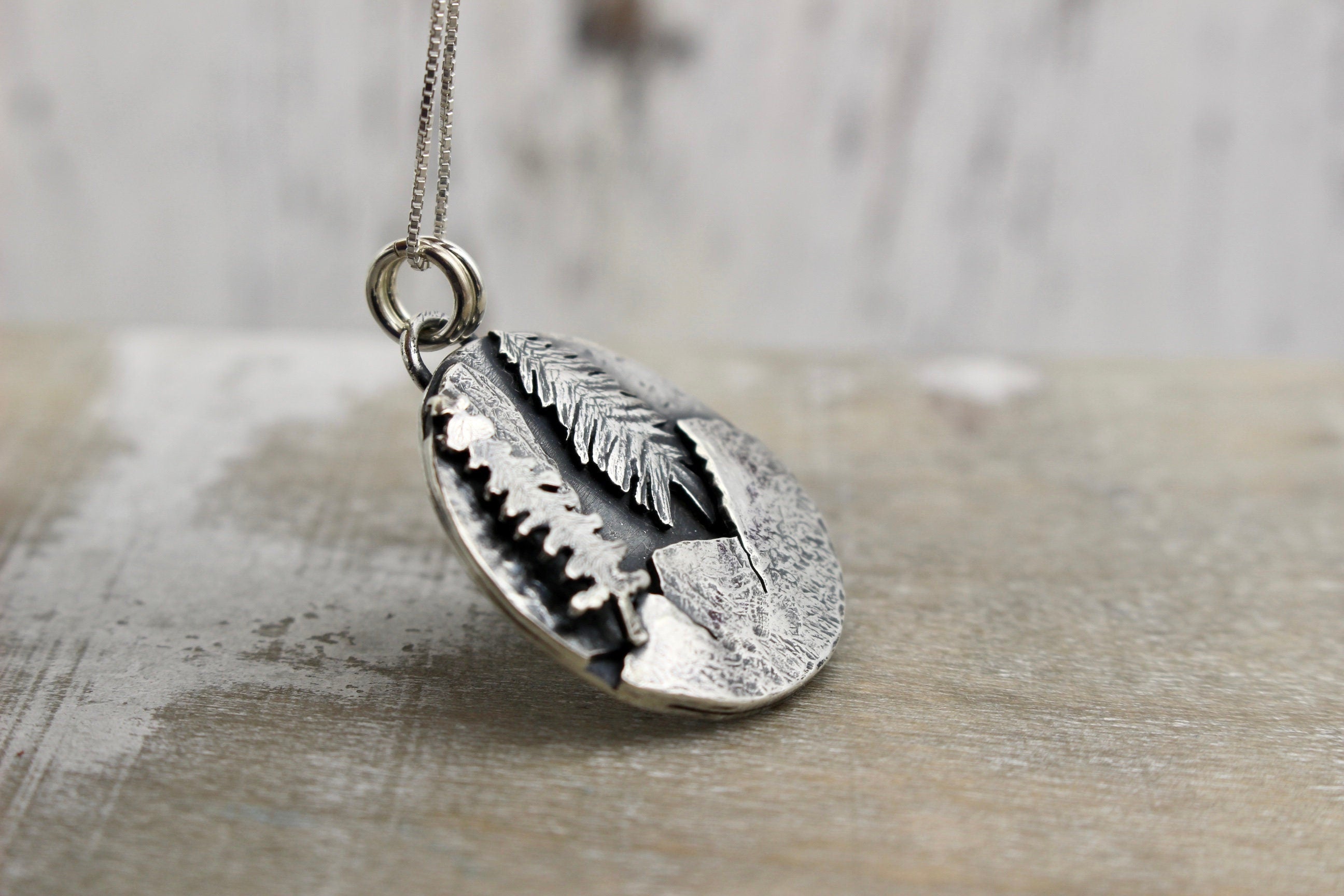 Sterling silver mountain scene necklace / Nature lover charm / charm necklace / gift for hiker