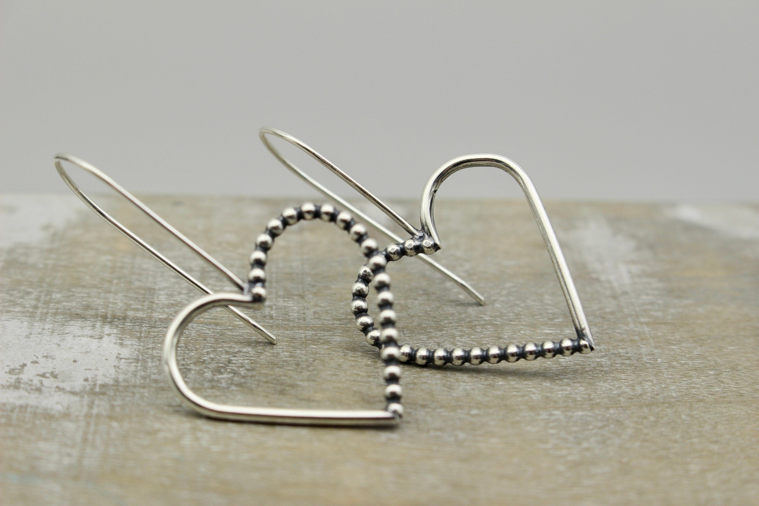 Silver Hoop Earrings / gift for her / heart hoop earrings