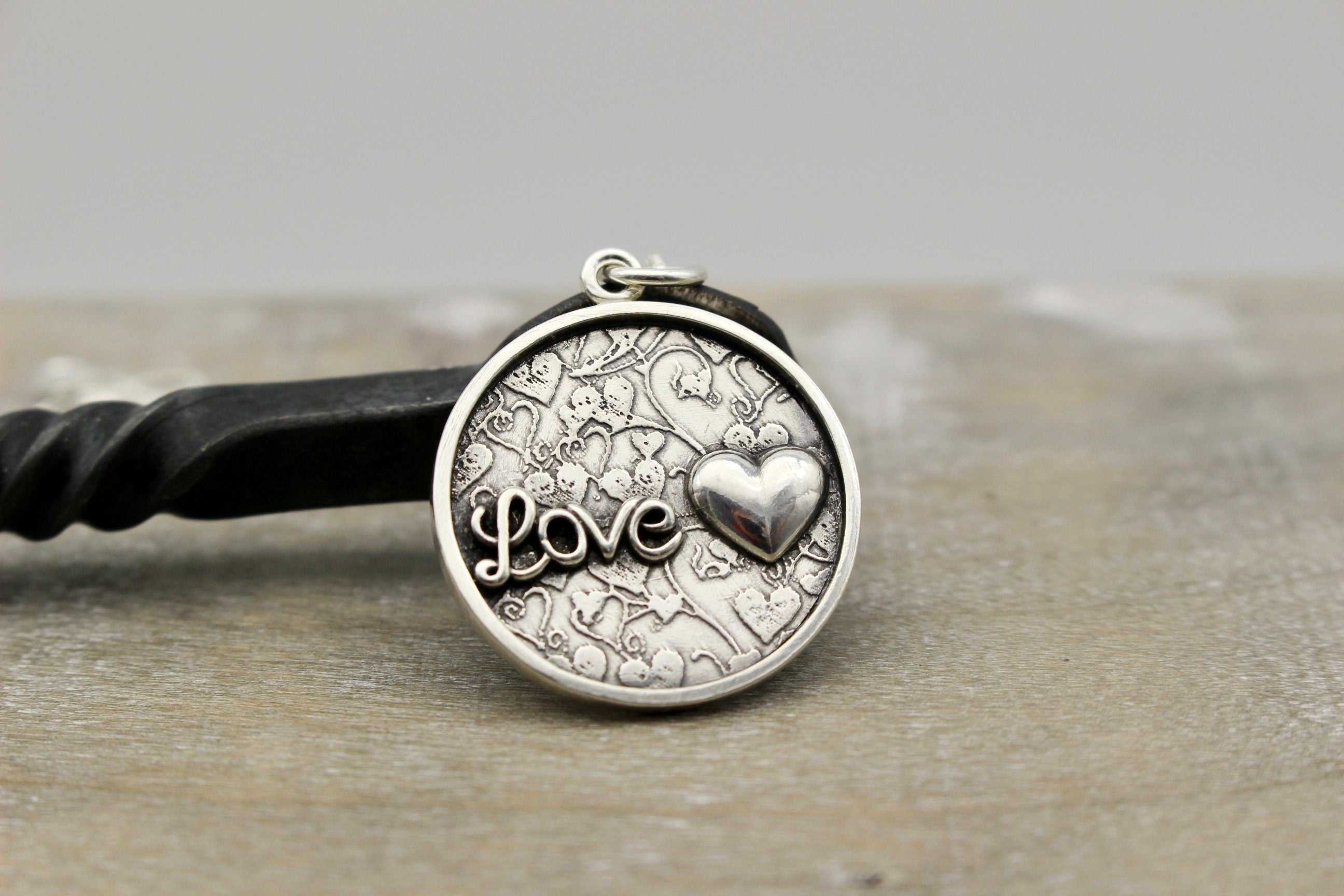 Sterling silver Love heart charm necklace / word necklace / gift for her