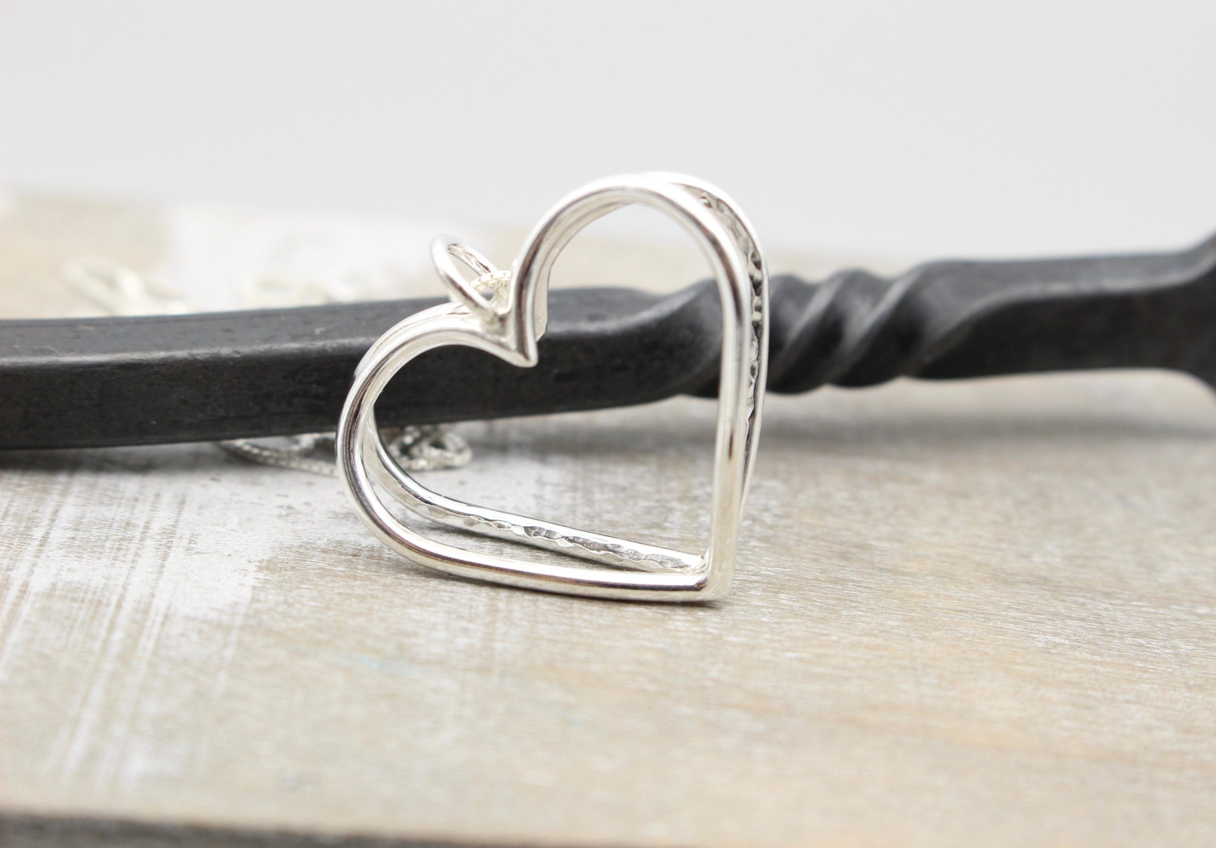 Silver Double Heart Necklace / Gift for her / heart charm necklace