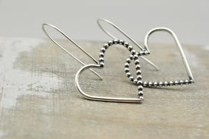 Silver Hoop Earrings / gift for her / heart hoop earrings