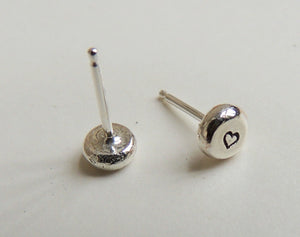 Small silver studs - stud earrings - heart earrings - stamped studs - recycled stud earrings