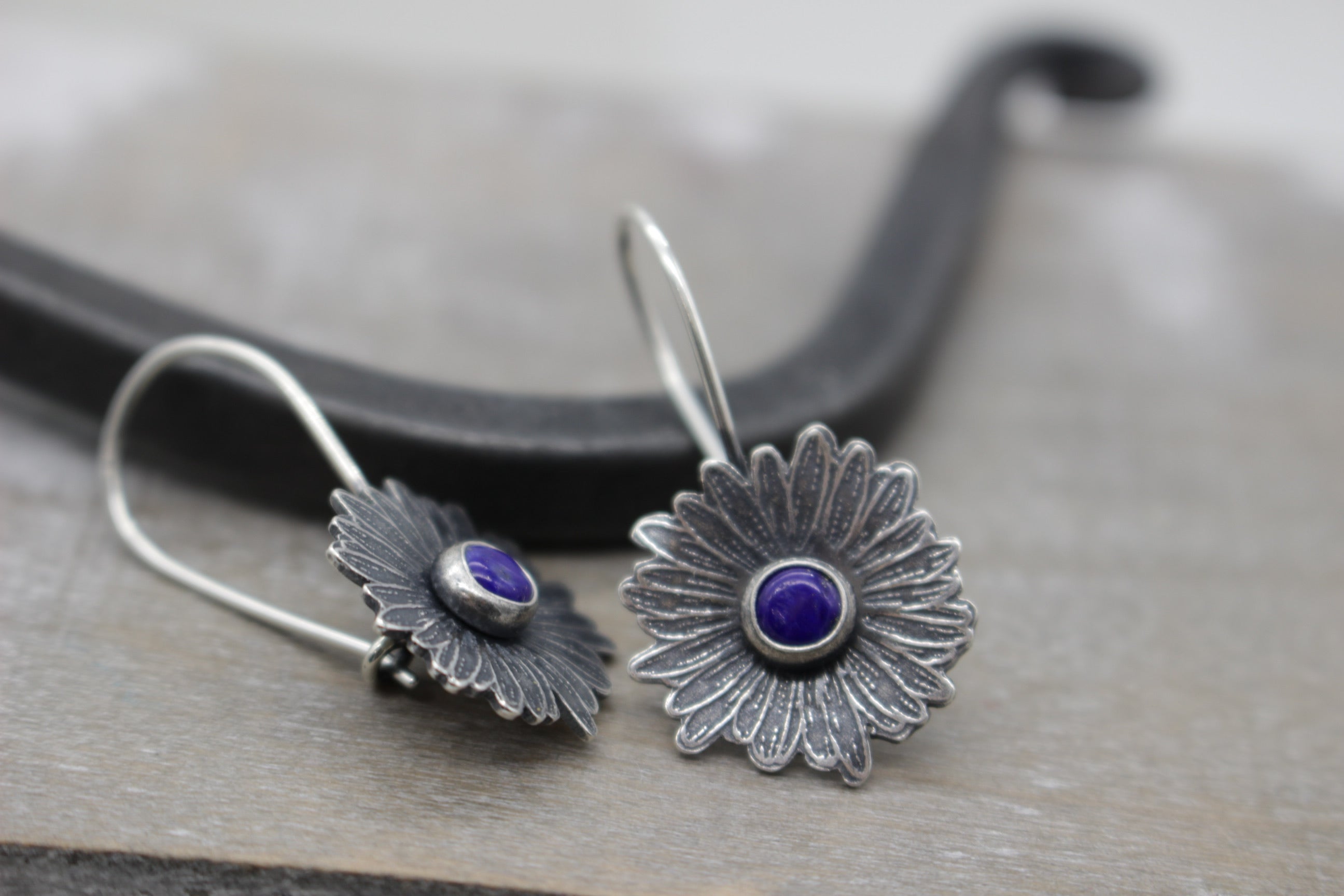 Lapis Sterling silver daisy earrings