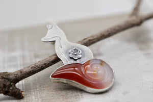 Red agate sterling silver fox