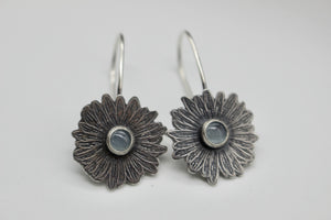 Aquamarine Sterling silver daisy earrings