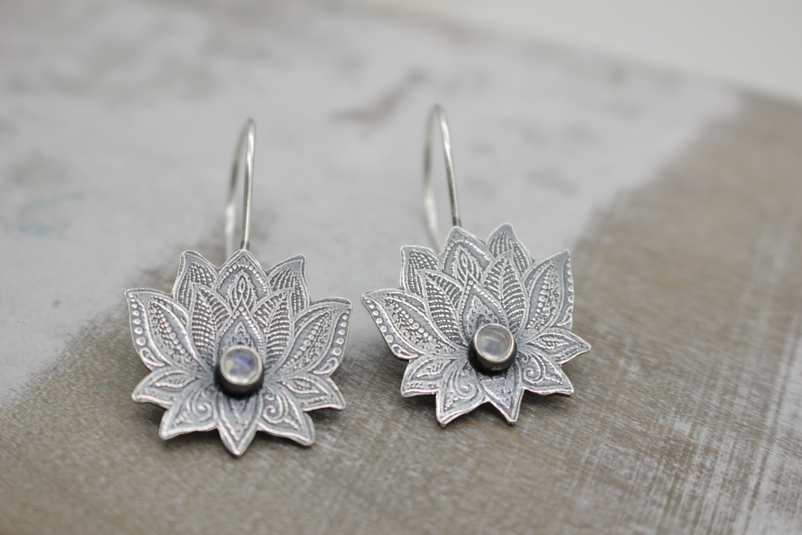 Sterling silver lotus hoops