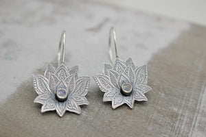 Sterling silver lotus hoops