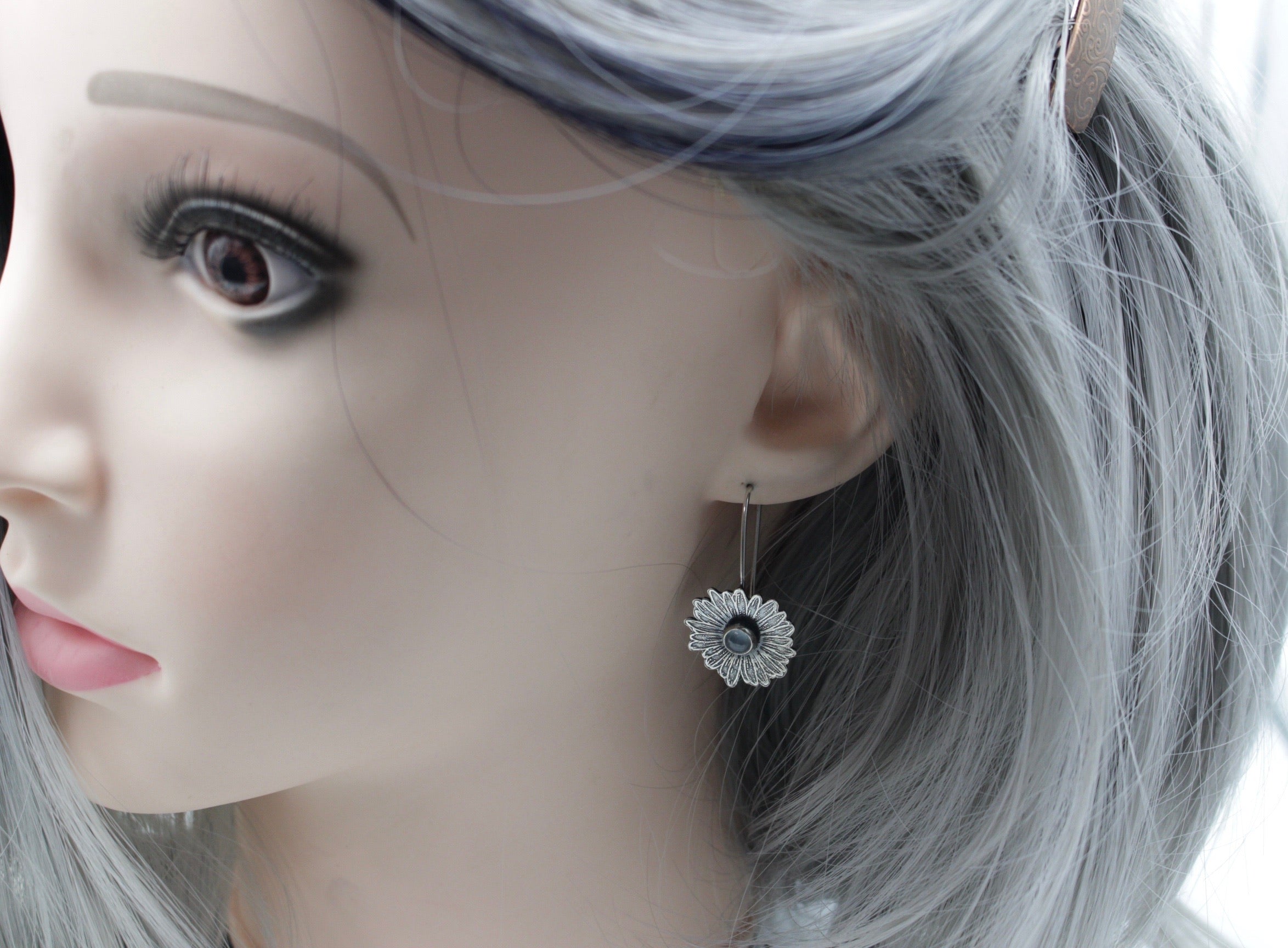 Clear aura borealis Sterling silver daisy earrings