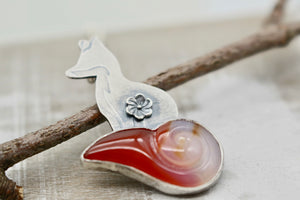 Red agate sterling silver fox