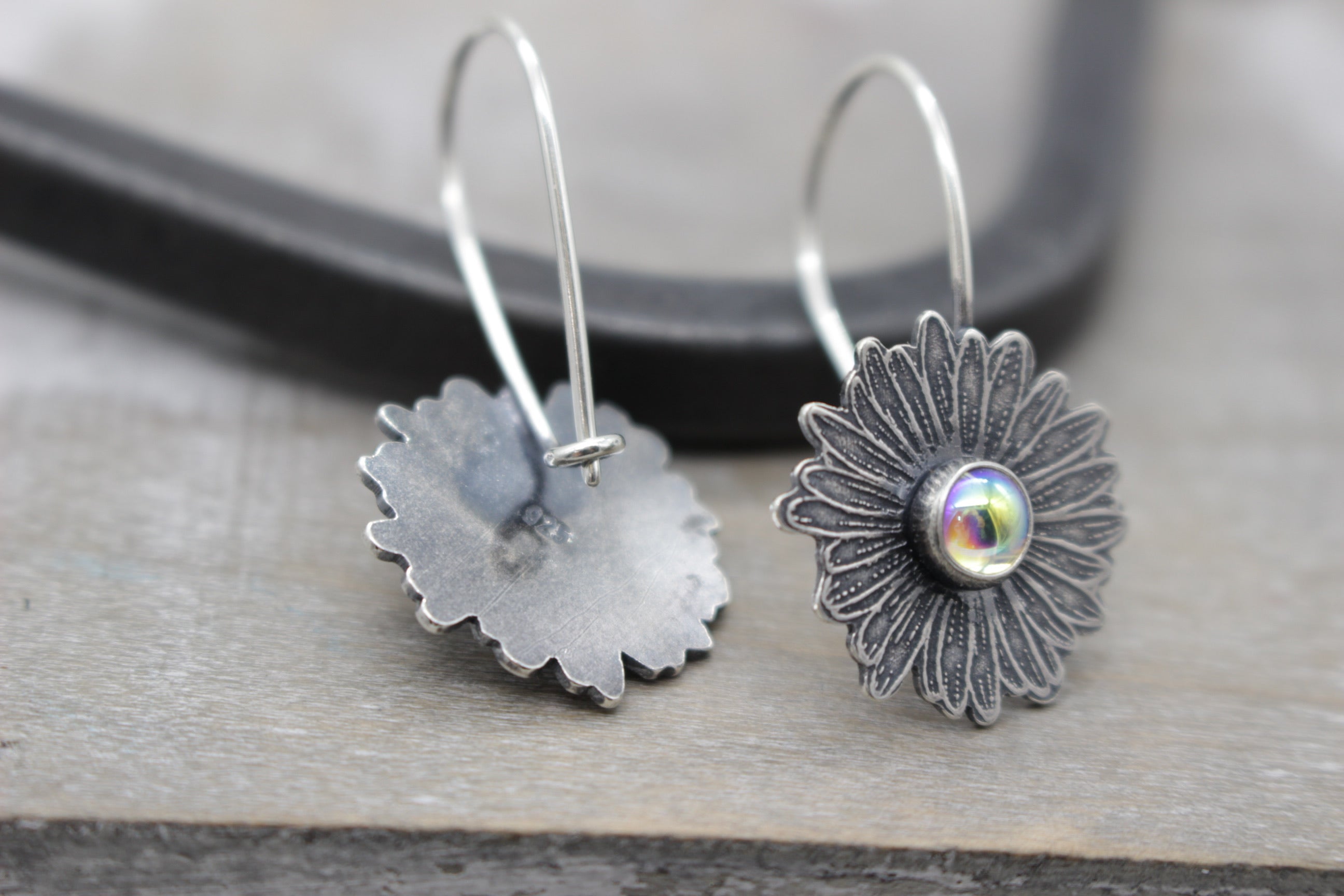 Clear aura borealis Sterling silver daisy earrings