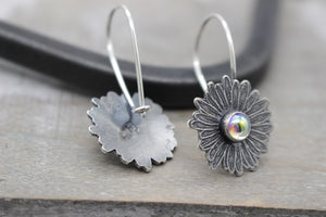 Clear aura borealis Sterling silver daisy earrings