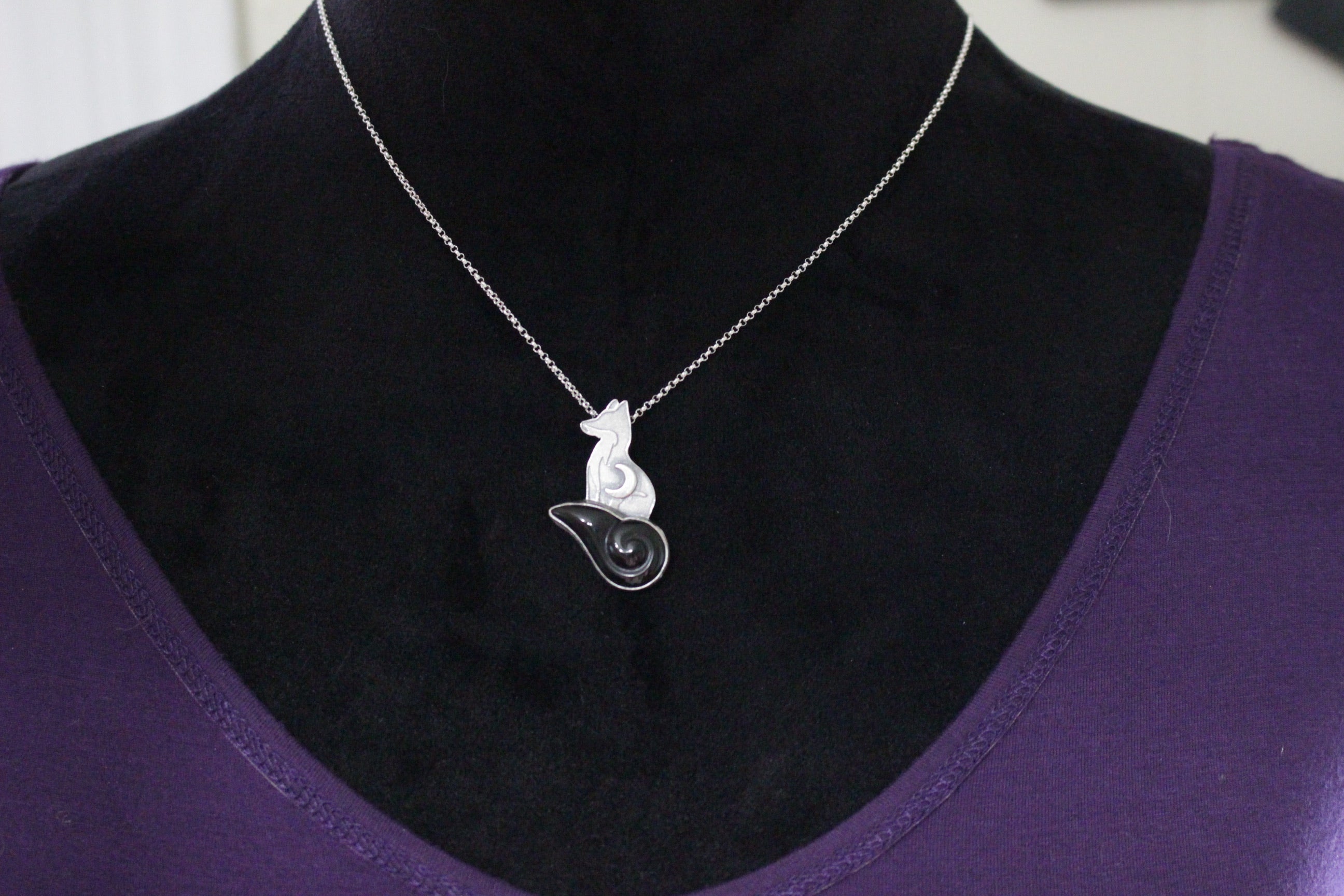 Onyx sterling silver fox