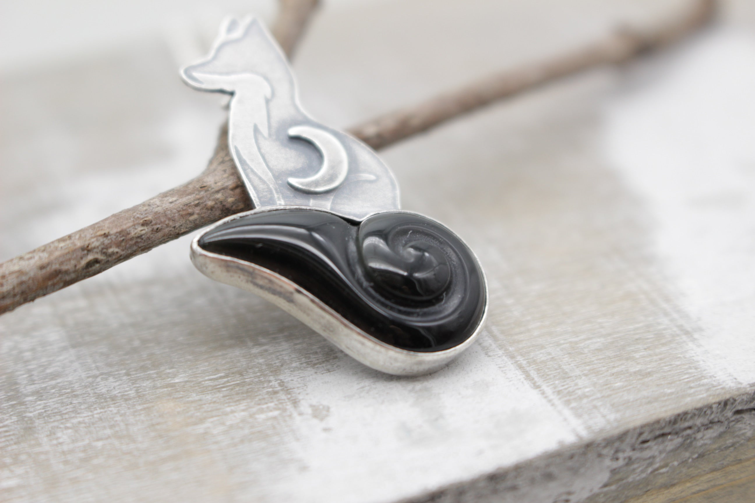 Onyx sterling silver fox