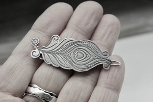 Sterling silver peacock feather barrette