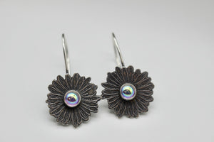 Clear aura borealis Sterling silver daisy earrings